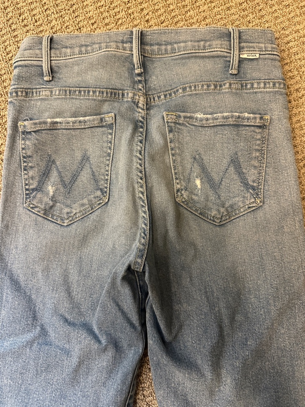 MOTHER Straight Leg Jeans in Light Blue Denim with 'M' Back Pockets - Picture 2 of 5